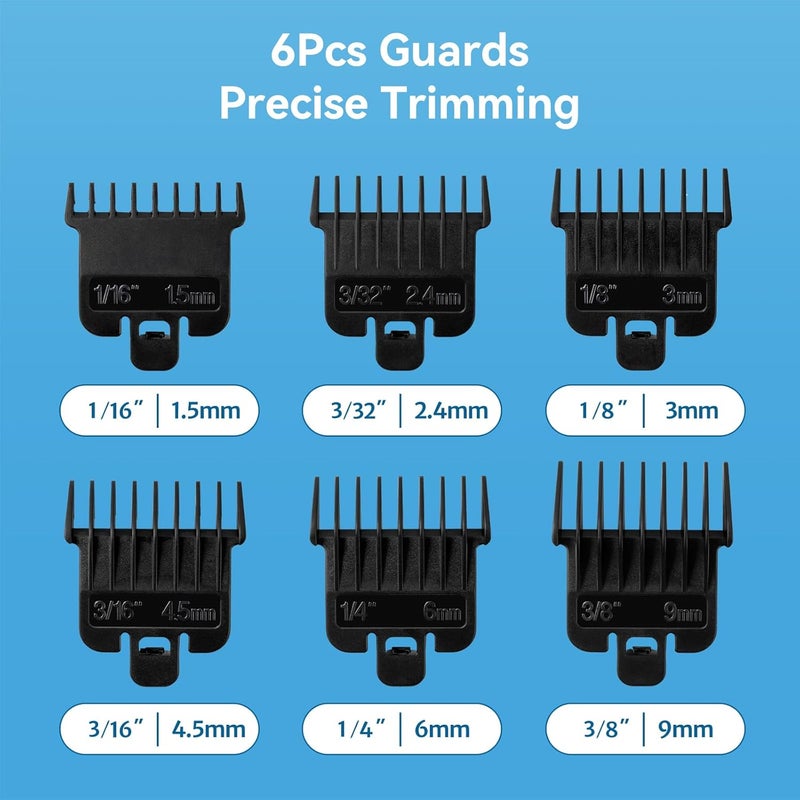 Perfitech 6Pcs Hair Clipper Guards Compatible with Baybliss FX787 and Andis T Outliner G, GO, GTO, ORL, LS2, LS3, PLS, PMT-1, RT-1, SLII, Trimmer Guards Replacement - 1/16" to 3/8", Black Color - Image 2